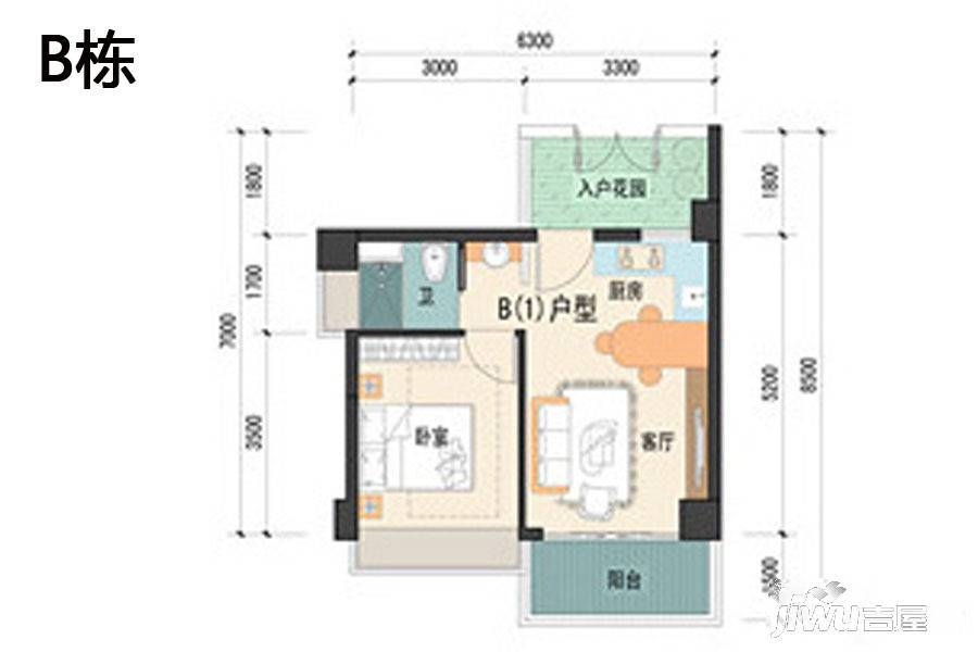 永茂荔枝花园1室1厅1卫户型图