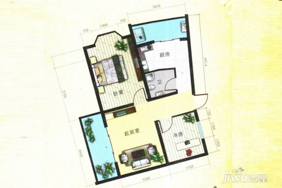 龙栖湾温泉花园2室1厅1卫73㎡户型图