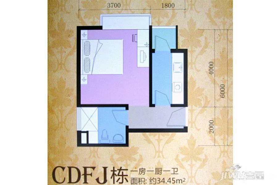 红沙丽景嘉园1室1厅1卫34.5㎡户型图