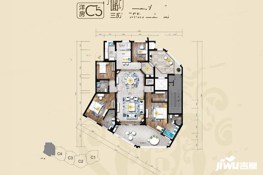 财富海湾公馆4室2厅3卫240.7㎡户型图