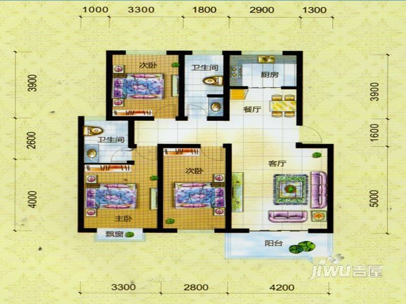 平安先河东苑3室2厅2卫120㎡户型图