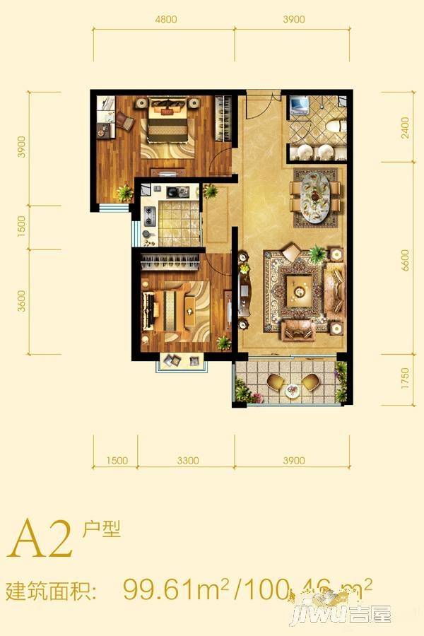 农牧提香苑2室2厅1卫99.6㎡户型图