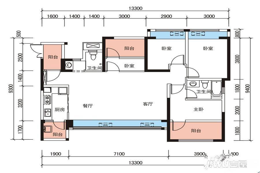 华熙528艺术村4室2厅2卫113㎡户型图