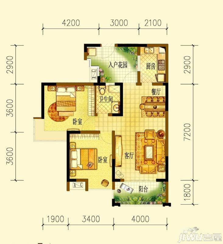 置信逸景苑2室2厅1卫76.6㎡户型图