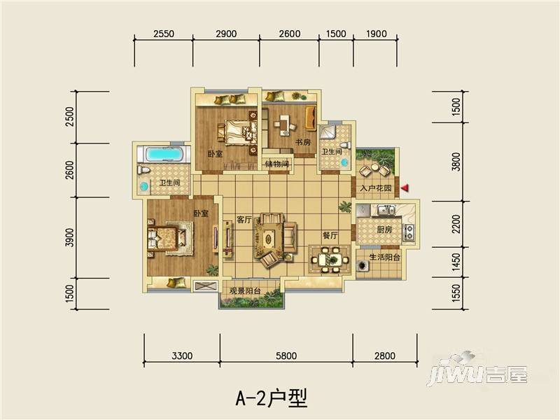 莱茵北郡3室2厅2卫89㎡户型图