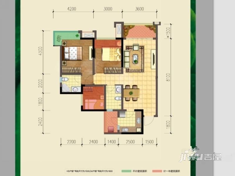 保利叶语3室2厅2卫94㎡户型图