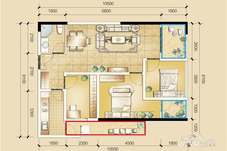 瑞鼎城3室2厅1卫87.2㎡户型图