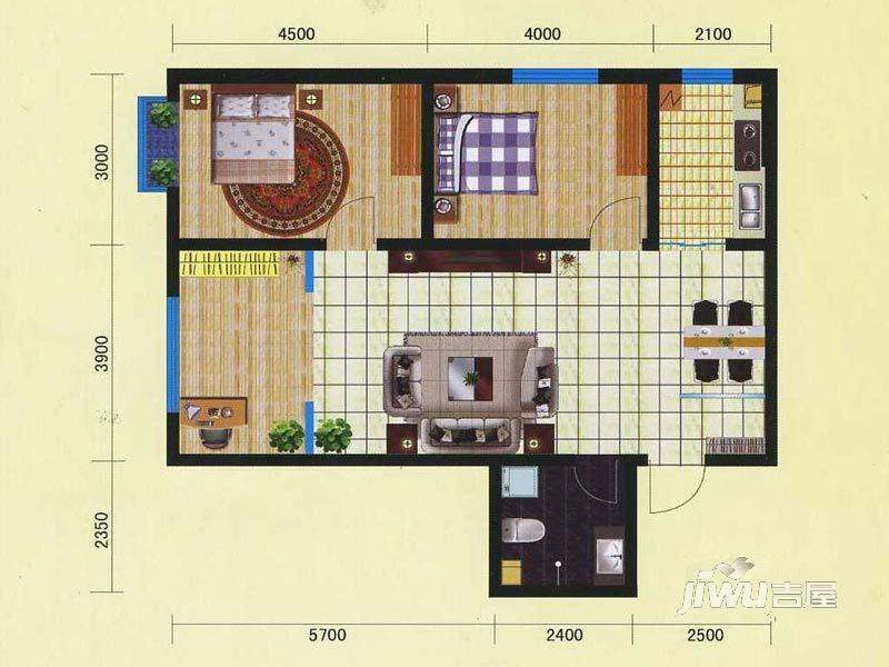 金汉御园3室2厅1卫97.7㎡户型图