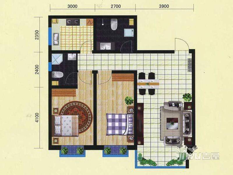 金汉御园2室2厅2卫99.2㎡户型图