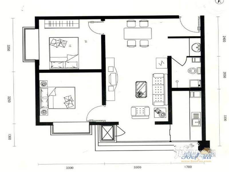 金汉御园2室2厅1卫75.3㎡户型图