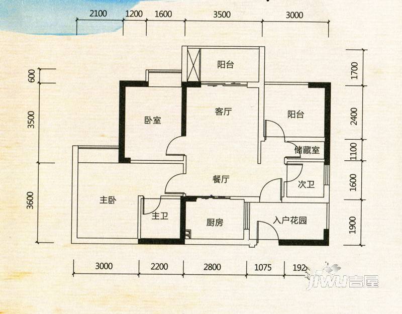 彩虹城2室2厅2卫110㎡户型图