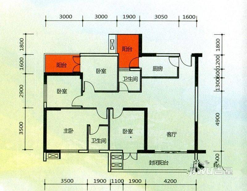 彩虹城4室2厅2卫133㎡户型图