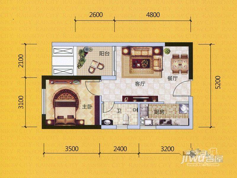 彩虹城1室1厅1卫32㎡户型图