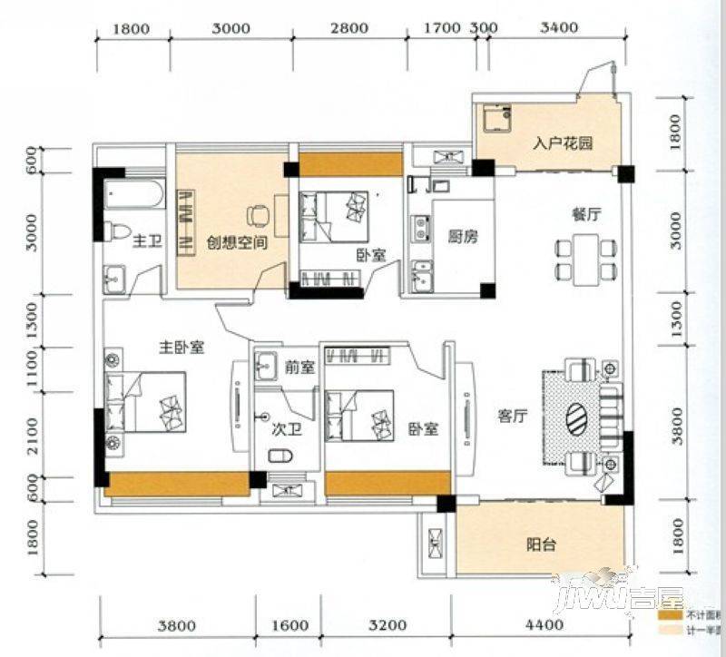 金地华府3室2厅2卫110㎡户型图