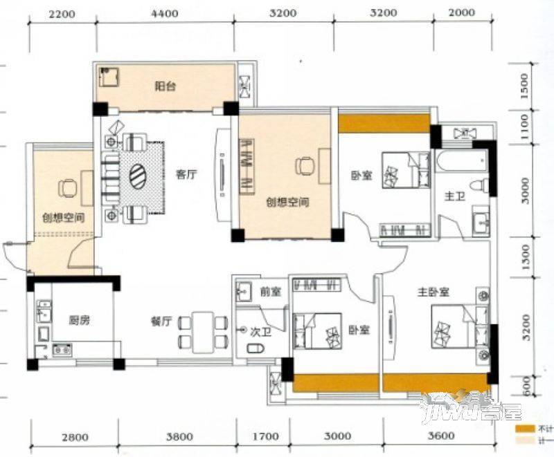 金地华府3室2厅2卫106㎡户型图