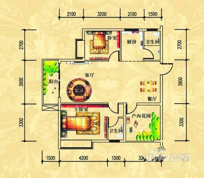 山水华庭2室2厅2卫100.3㎡户型图