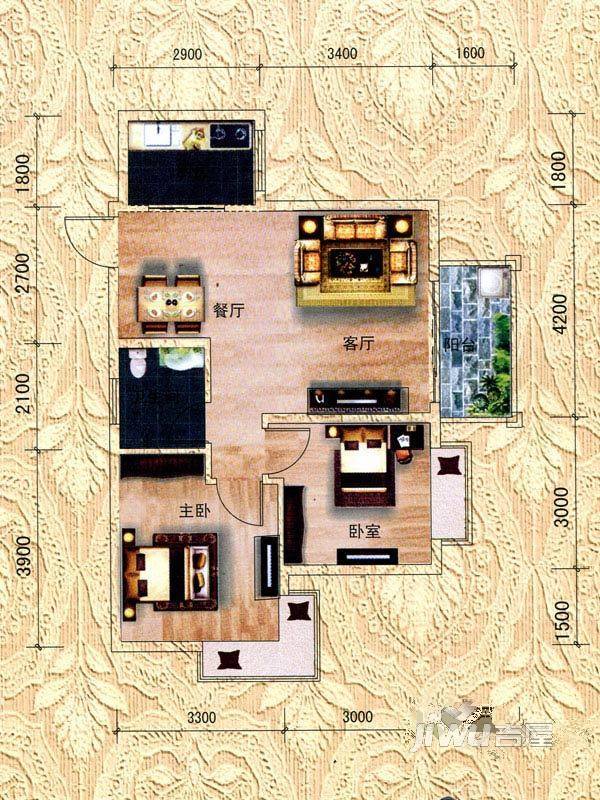 汇金壹号2室2厅1卫户型图