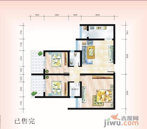 江滨现代城3室1厅1卫116㎡户型图