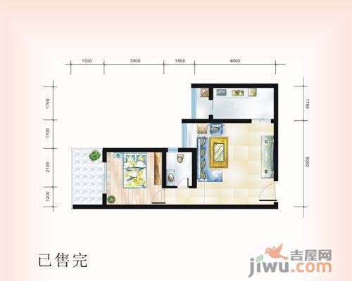 江滨现代城1室1厅1卫63㎡户型图