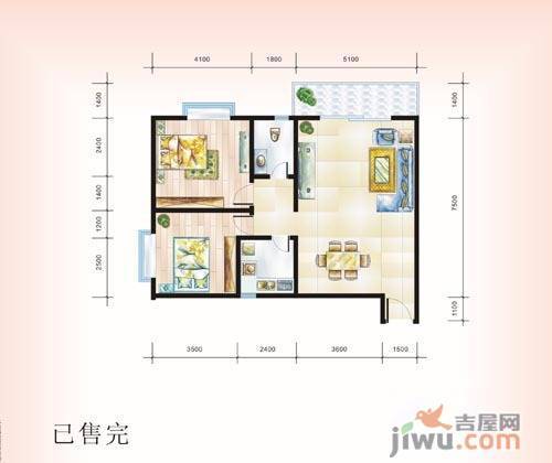 江滨现代城2室2厅2卫104㎡户型图