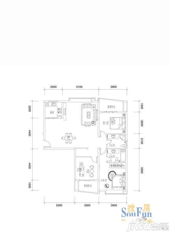 上东·龙城世家3室2厅2卫户型图