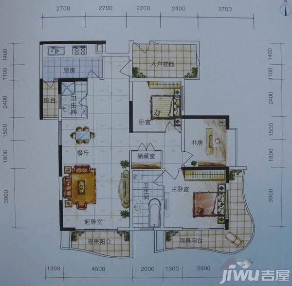 上东·龙城世家3室2厅2卫159㎡户型图