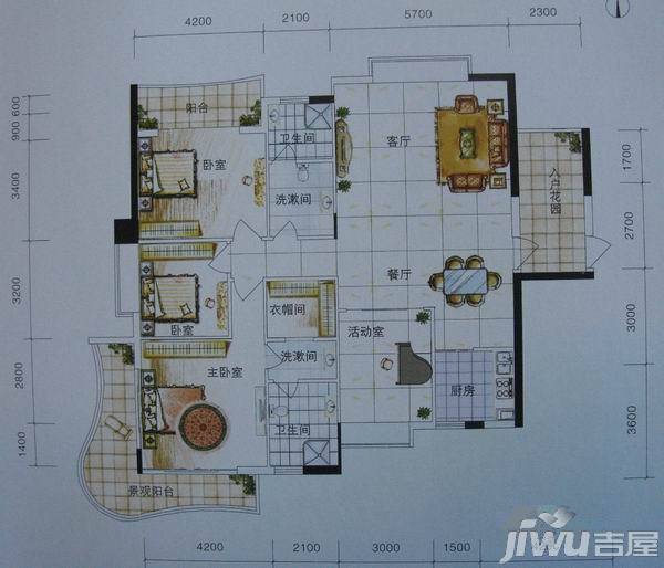 上东·龙城世家4室2厅2卫186㎡户型图