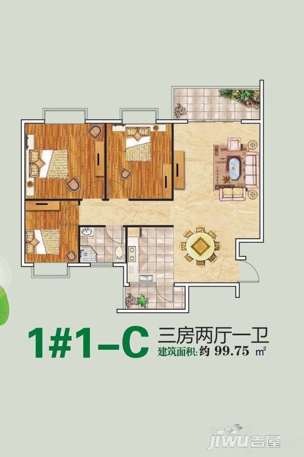 馨雅小苑3室2厅1卫99.8㎡户型图