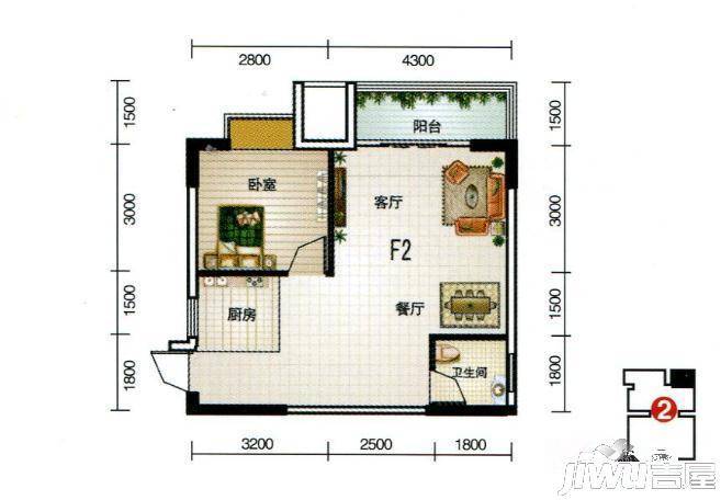 宝莲大厦1室2厅1卫63.5㎡户型图