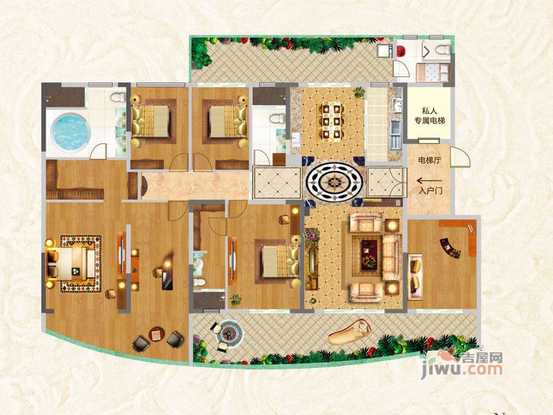 保利大江郡6室2厅4卫216㎡户型图