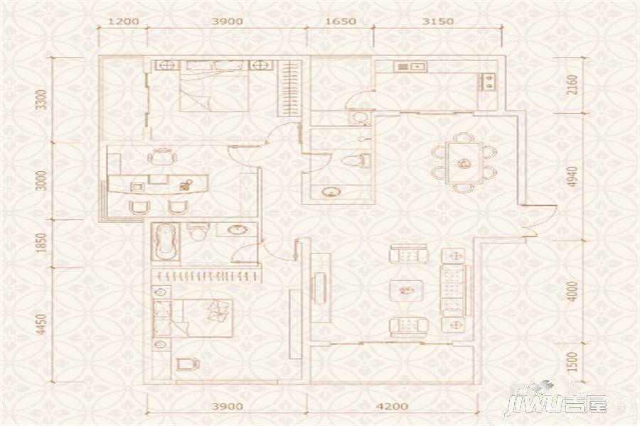 鼎和家园3室2厅2卫131.9㎡户型图