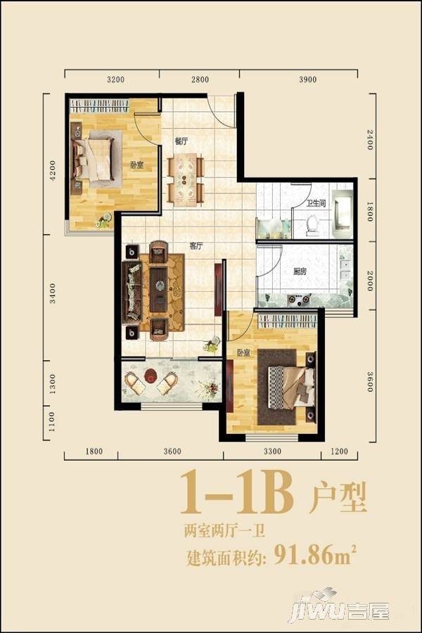 聚银新都2室2厅1卫91.9㎡户型图