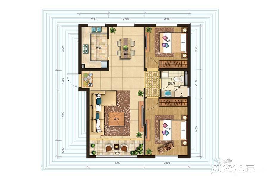 银大蔚未来2室2厅1卫98㎡户型图