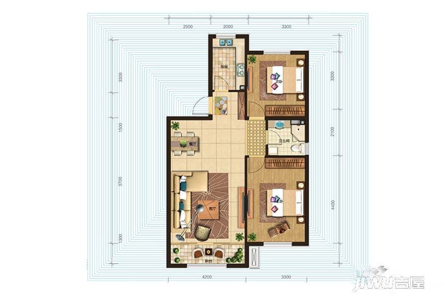 银大蔚未来2室2厅1卫97㎡户型图