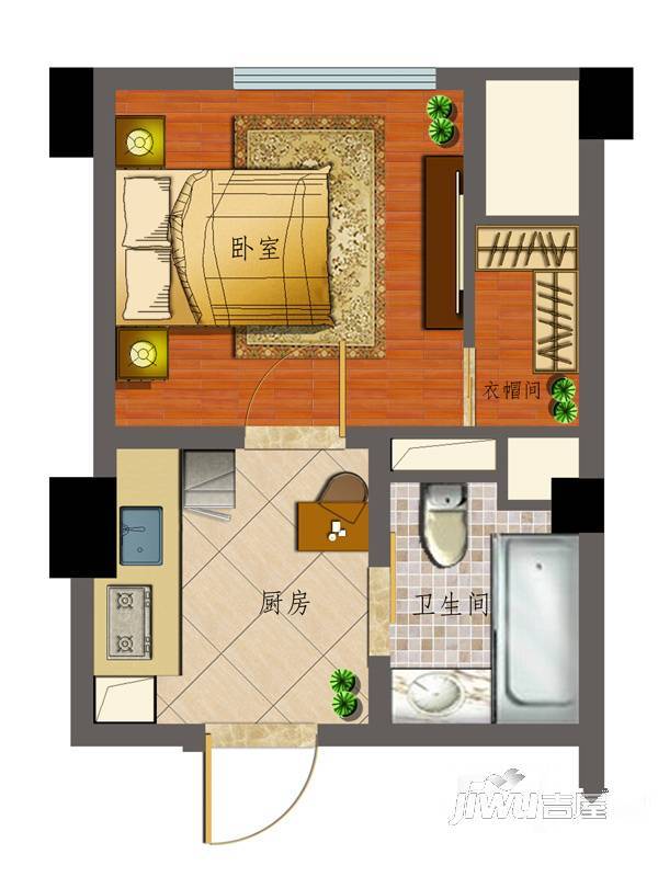 通商华富国际广场1室1厅1卫35㎡户型图