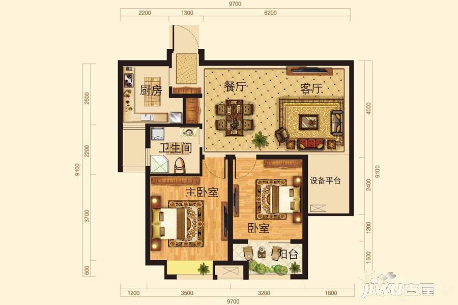 浅水湾名门世家2室2厅1卫86㎡户型图