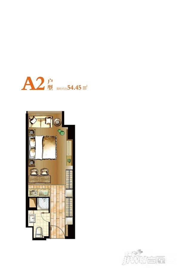 圆融嘉悦阁1室1厅1卫54.5㎡户型图