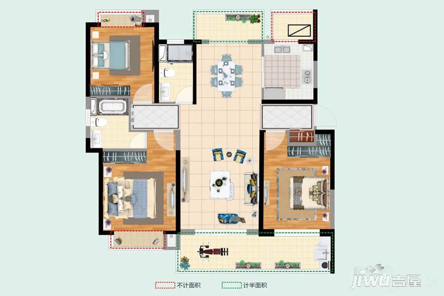 国城璟府3室2厅2卫138㎡户型图