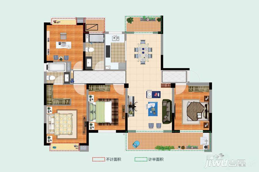 国城璟府4室2厅2卫163㎡户型图