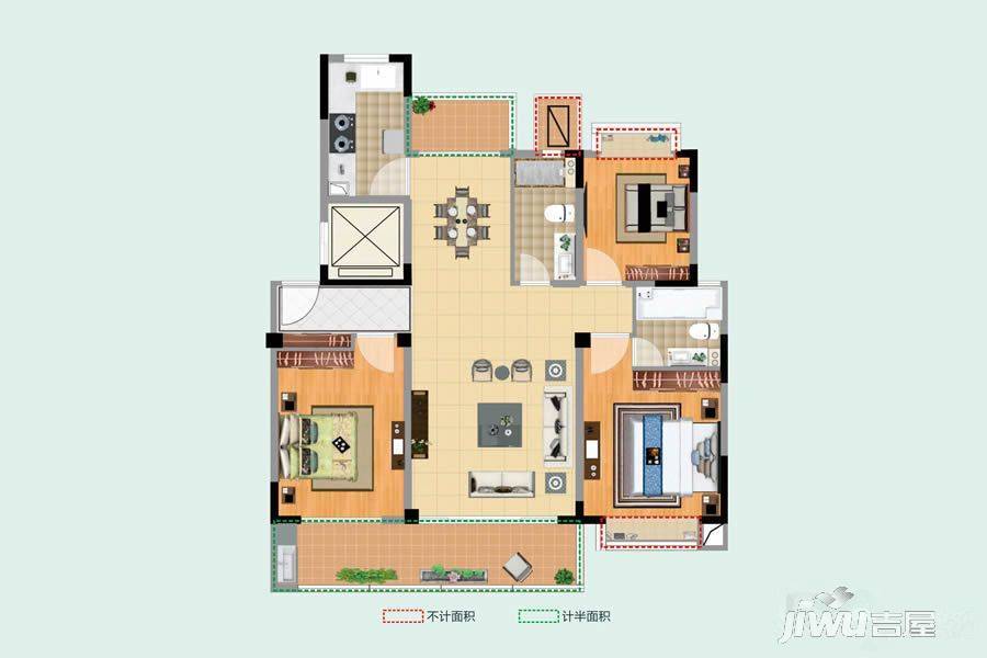 国城璟府3室2厅2卫129㎡户型图