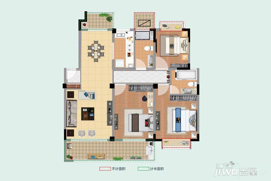 国城璟府3室2厅2卫126㎡户型图