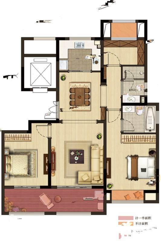 公馆18952室2厅2卫115㎡户型图