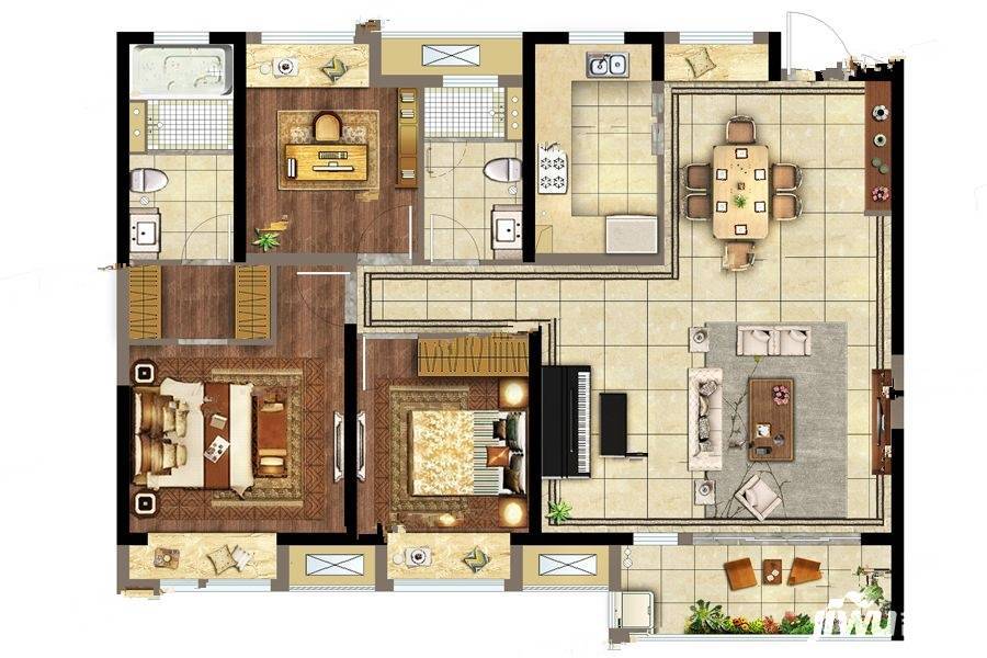 富力·半岛花园3室2厅2卫130㎡户型图