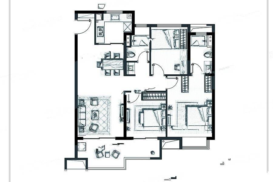 万科翡翠公园3室2厅2卫115㎡户型图