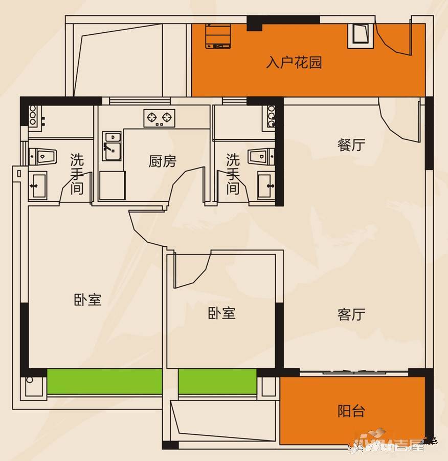 俊和闲庭2室2厅2卫96.5㎡户型图