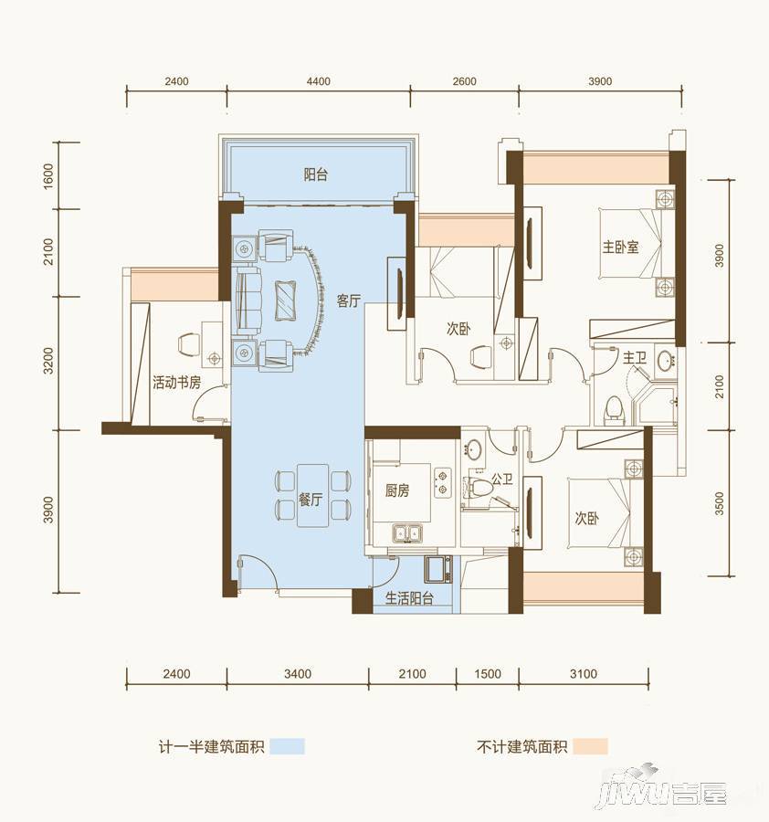 五洲家园4室2厅2卫109㎡户型图