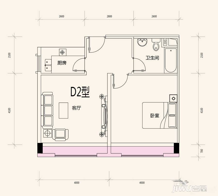 黄杨明月轩1室1厅1卫68.3㎡户型图