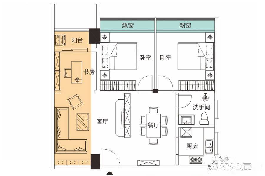 美吉丽鼎通国际3室1厅1卫86㎡户型图