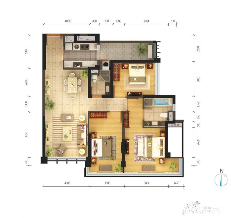 天一居3室2厅2卫137㎡户型图