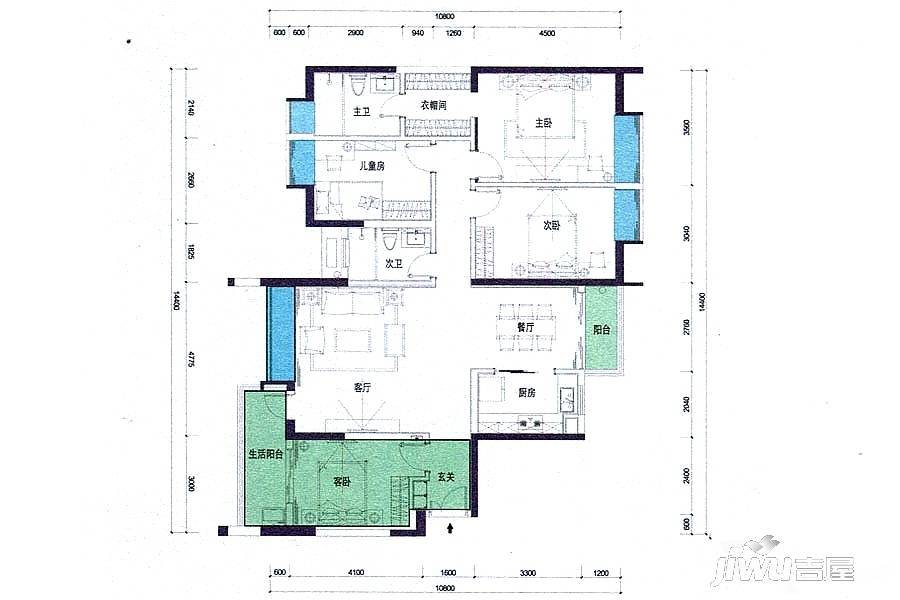 万科金域缇香4室2厅2卫143㎡户型图